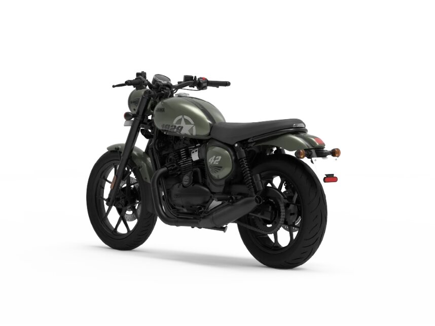 Jawa 42 All Stars Moss Grey Rear 3-Quarter View