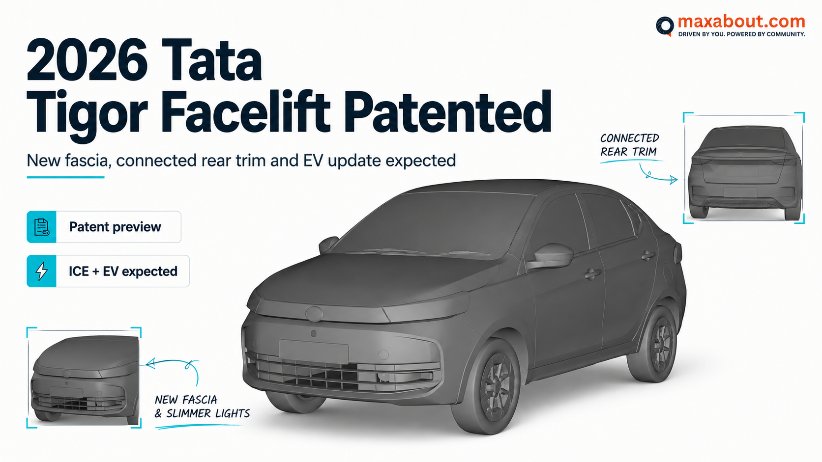 2026 Tata Tigor Facelift Design Patented: New Front Grille, Connected LED Tail Lamps Leaked