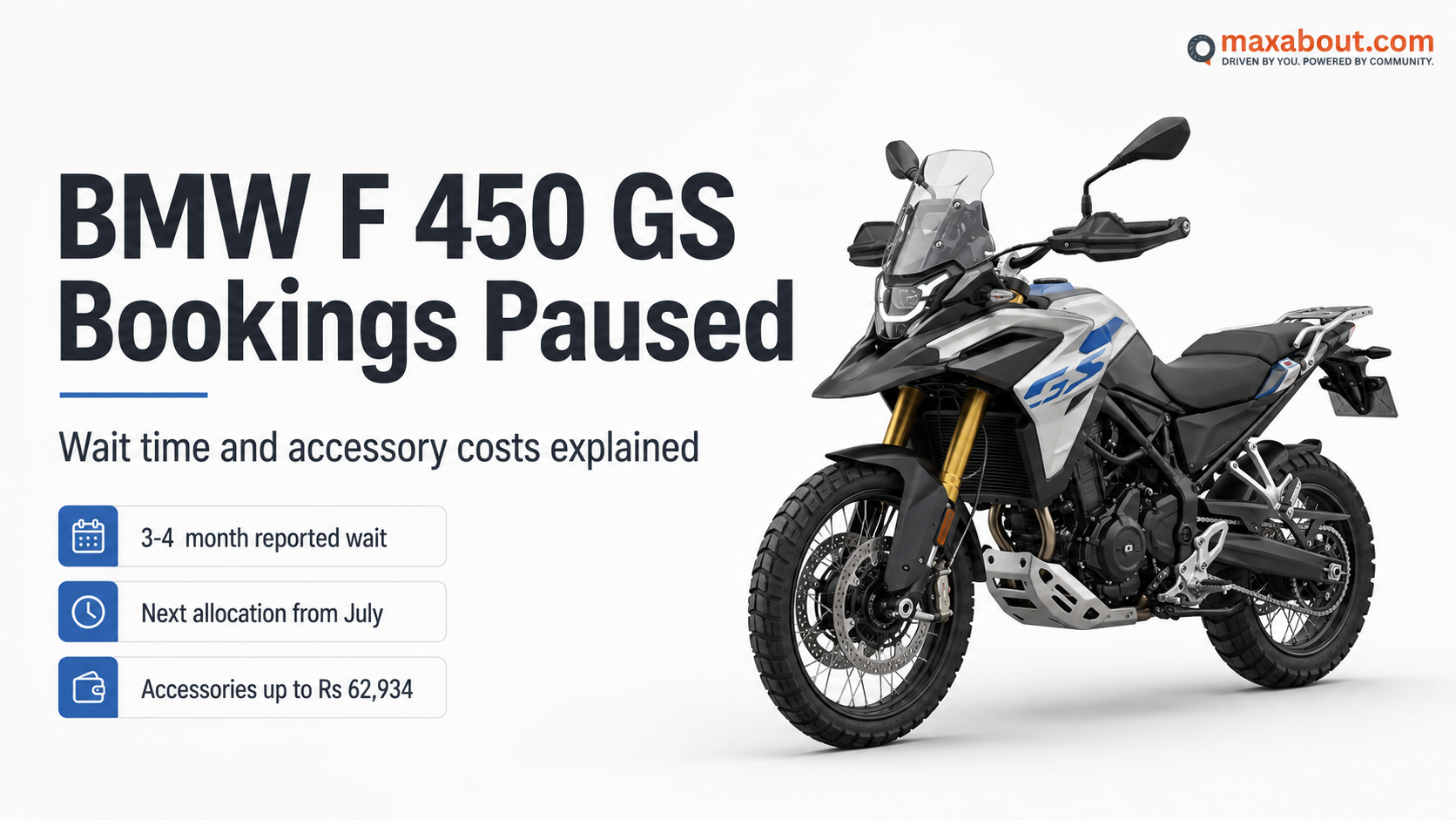 BMW F 450 GS Bookings Paused: Wait Time and Accessory Costs Explained