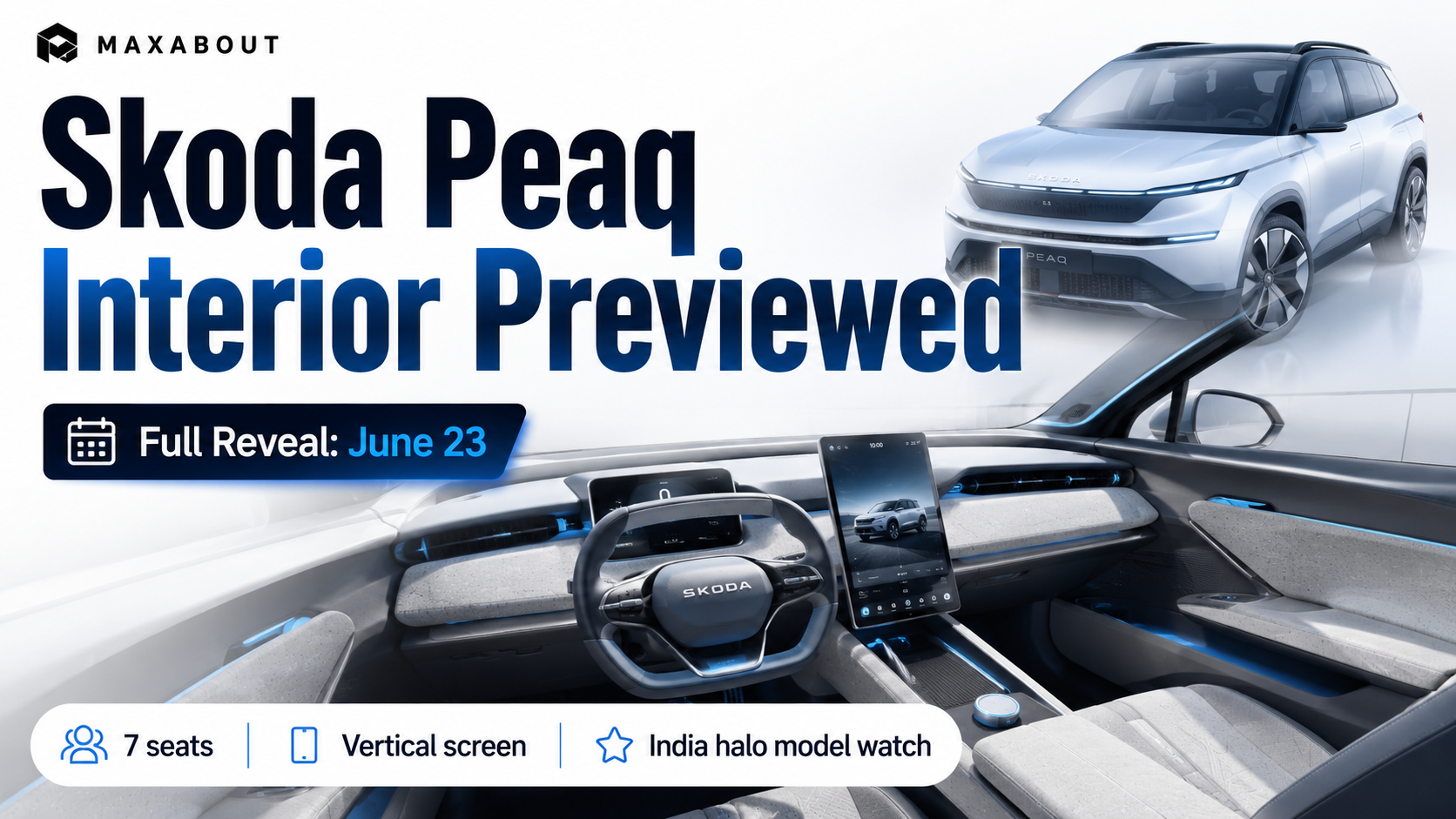 Skoda Peaq Interior Previewed Ahead of June 23 Electric SUV Reveal