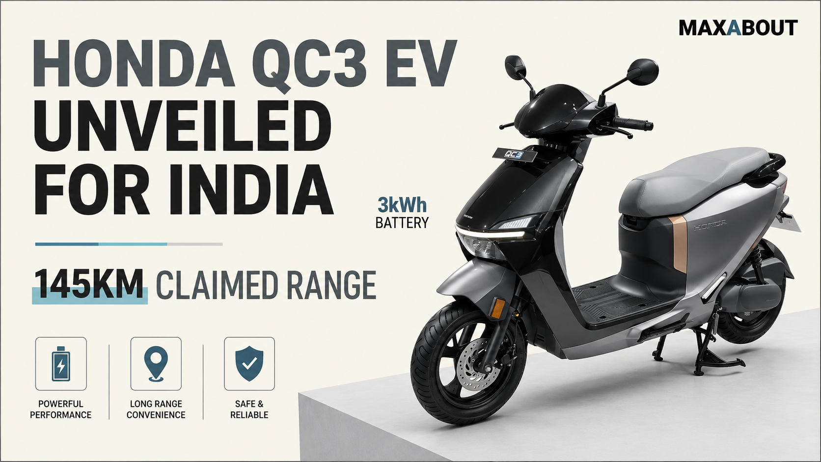 Honda QC3 Electric Scooter Unveiled with 145km Claimed Range