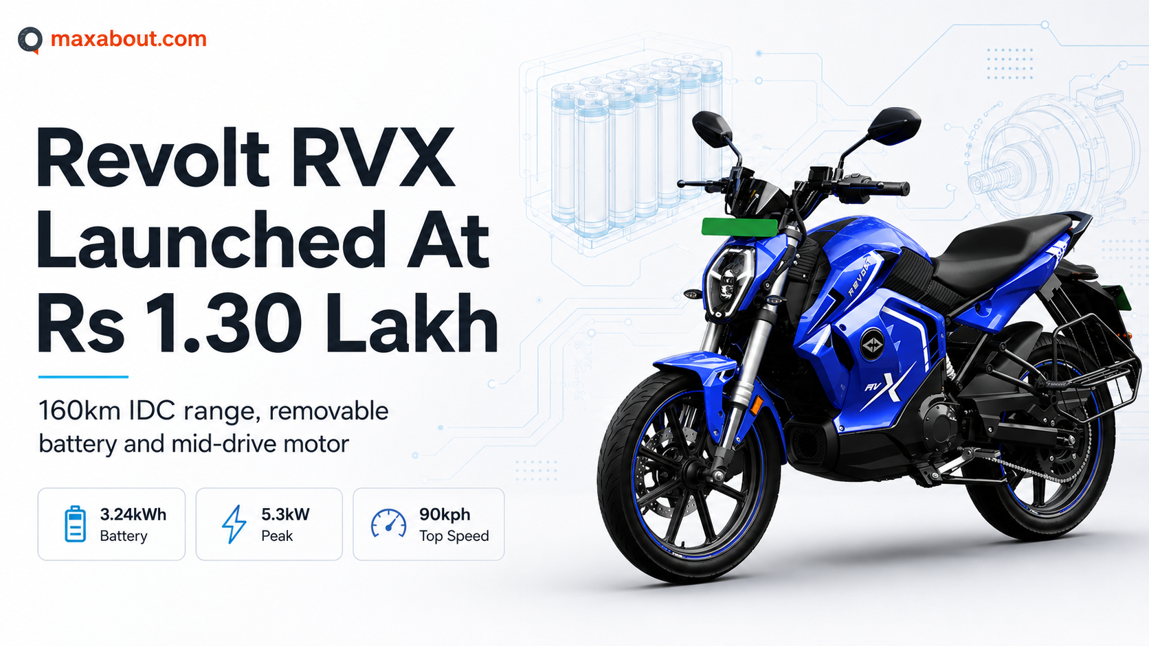 Revolt RVX Electric Motorcycle Launched at Rs 1.30 Lakh With 160km IDC Range Claim