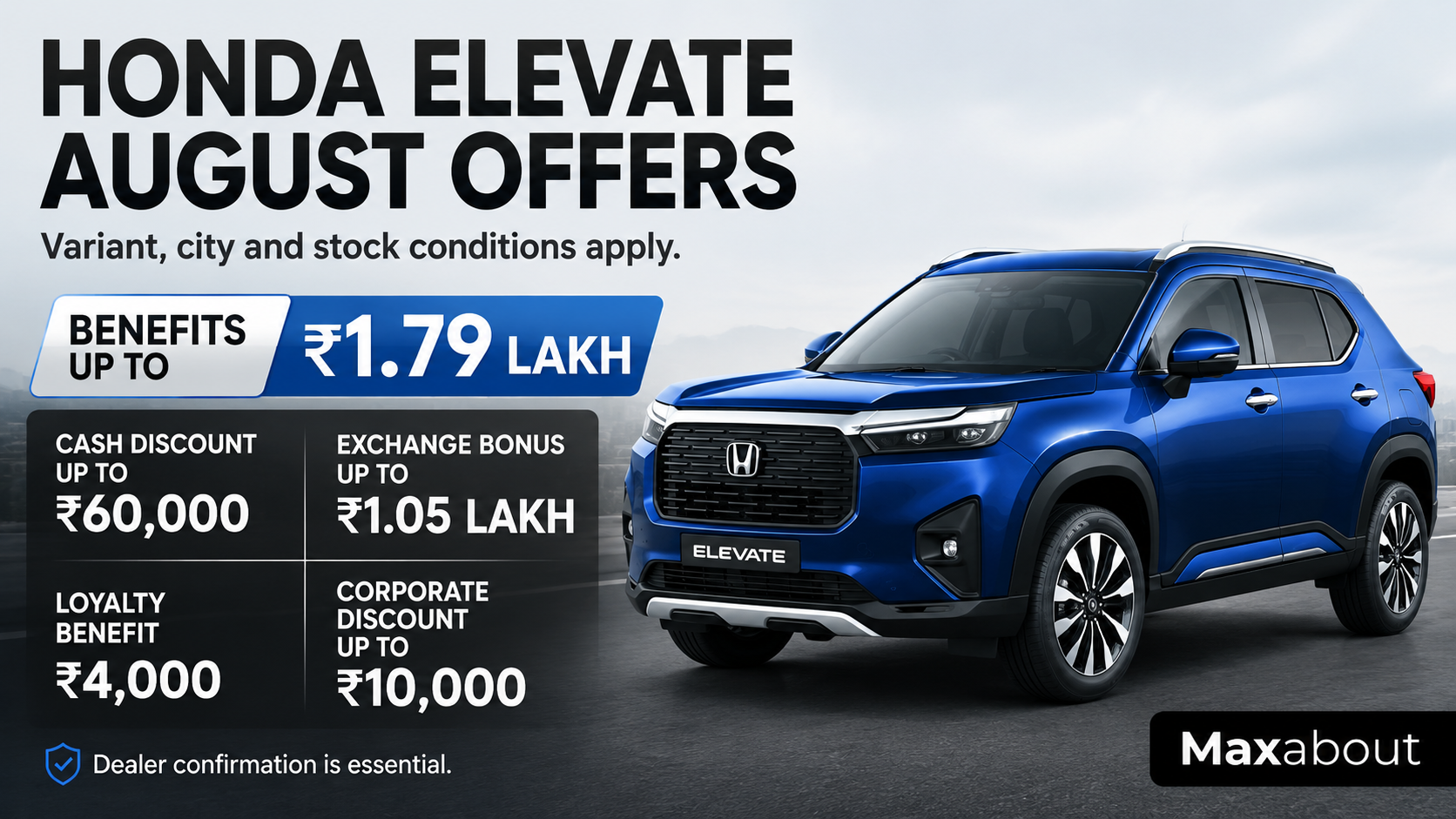 Honda Elevate August 2026 Benefits Reach ₹1.79 Lakh: Full Offer Split
