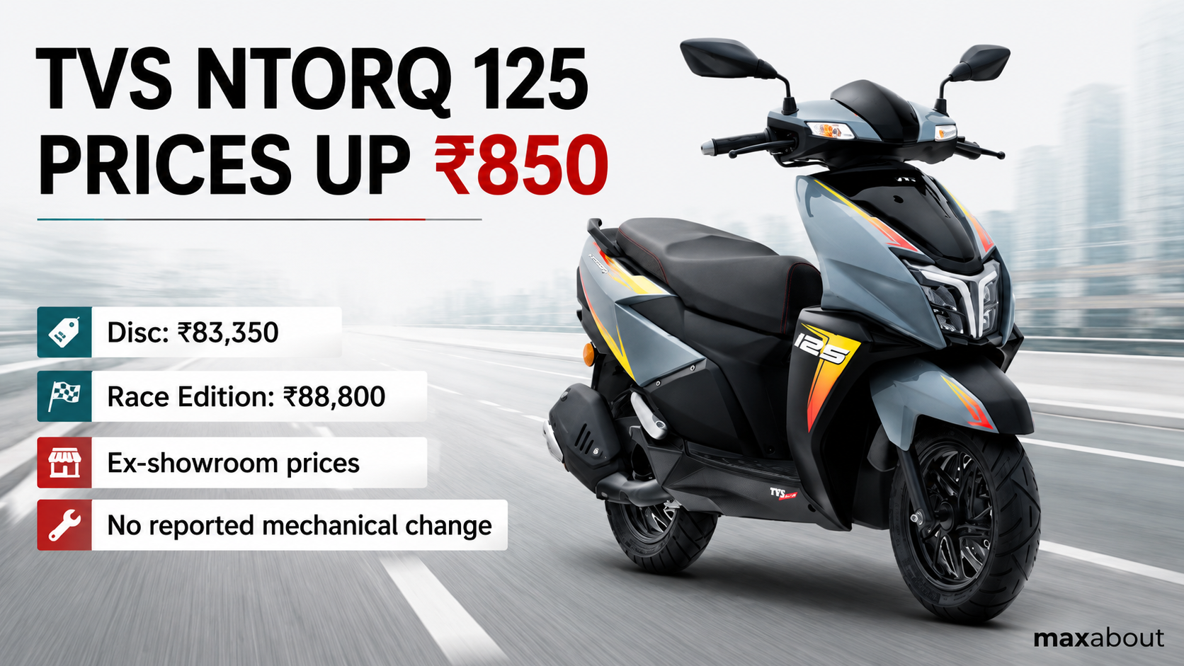 TVS Ntorq 125 Disc and Race Edition Prices Rise by ₹850