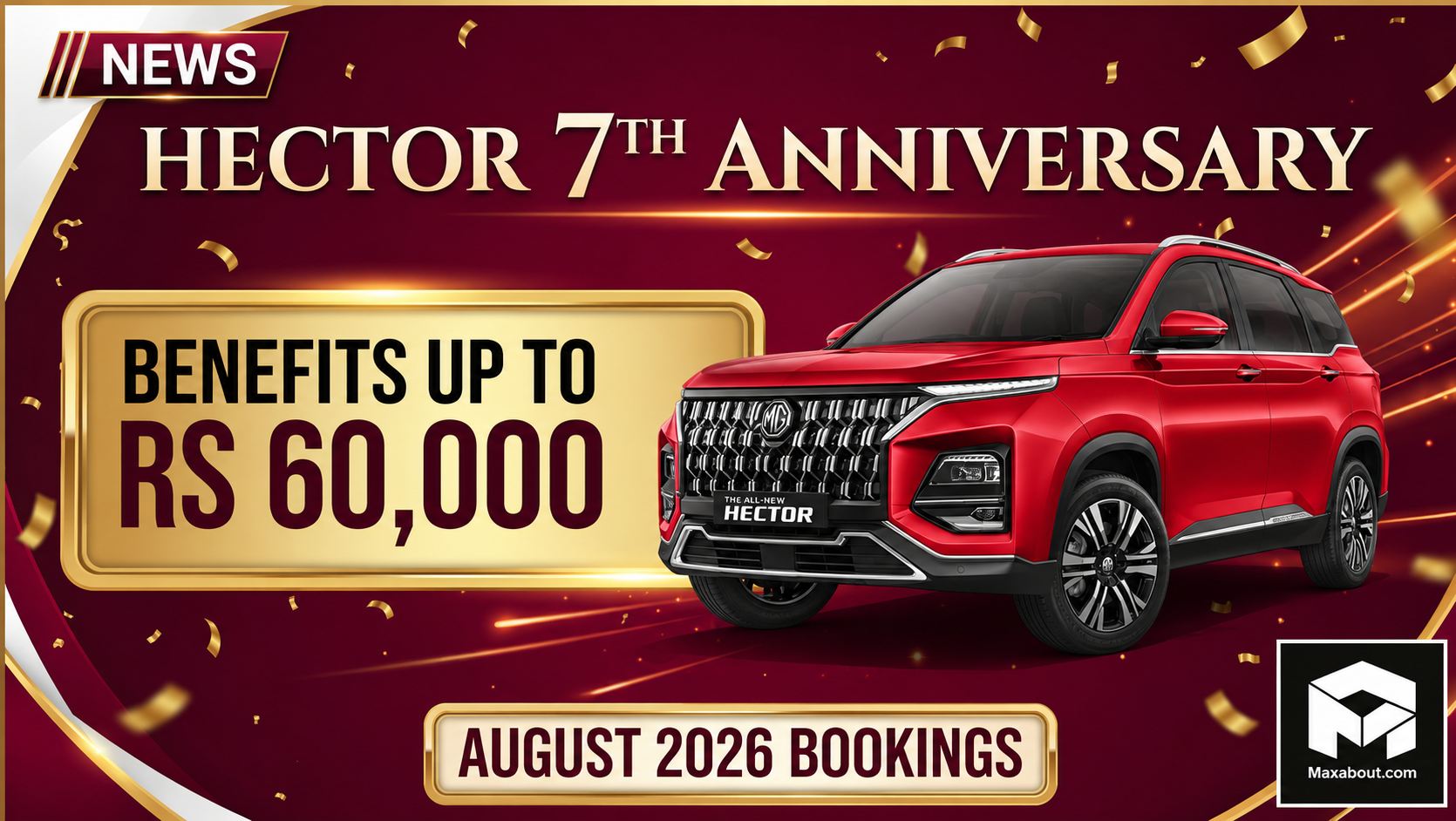MG Hector Anniversary Benefits Reach Rs 60,000 in August 2026
