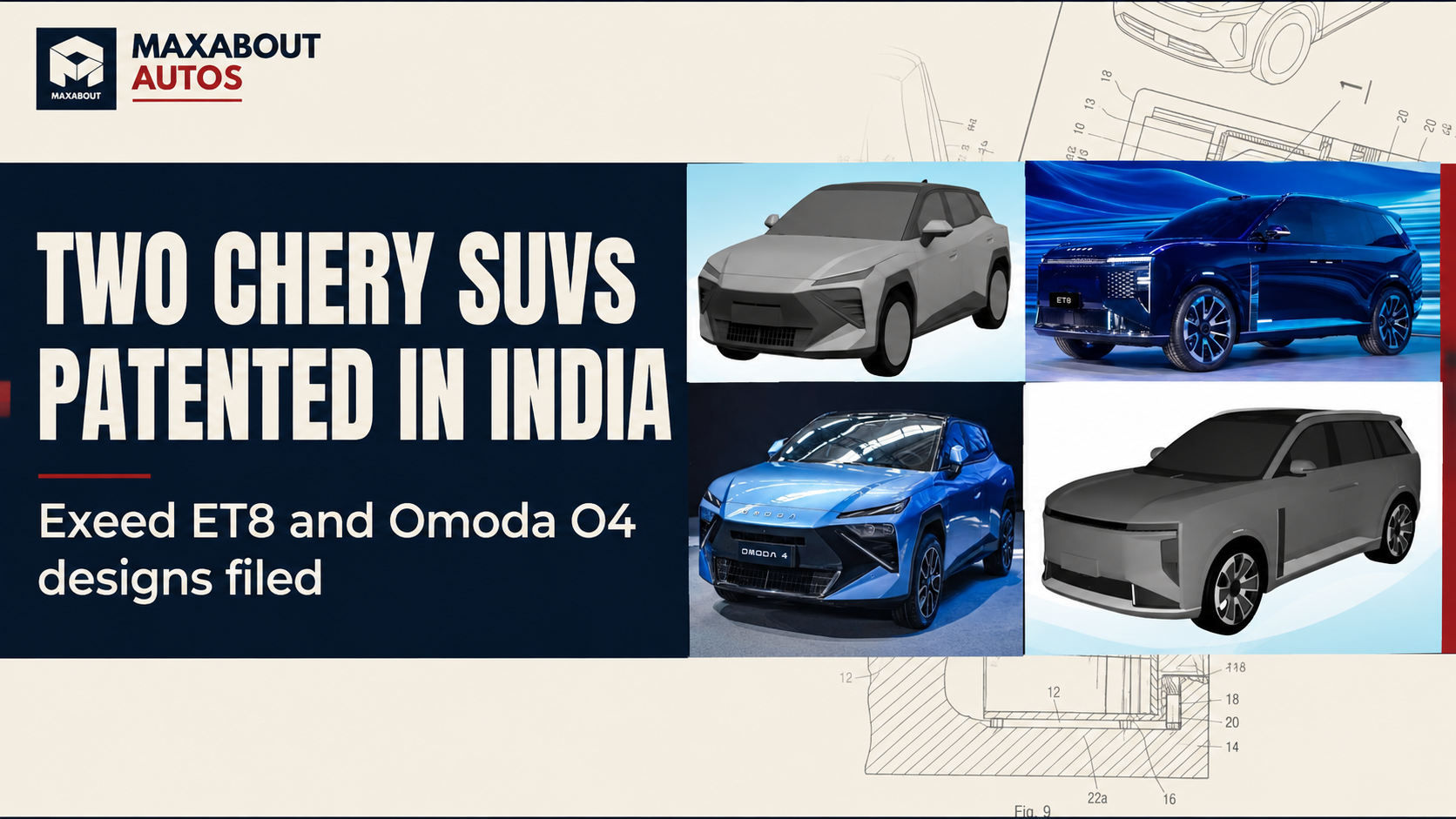 Chery Exeed ET8 and Omoda O4 Designs Patented in India
