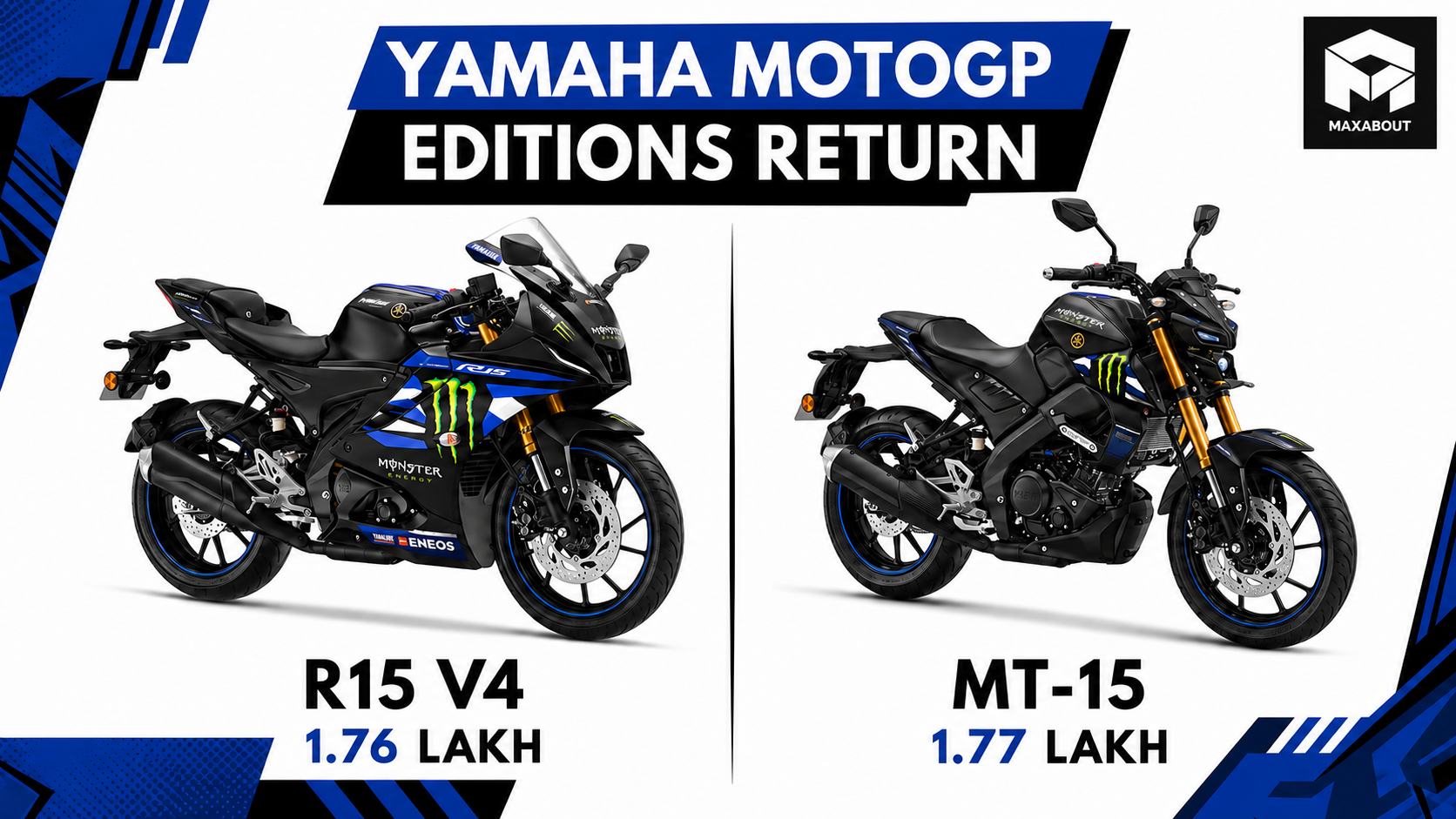 Yamaha R15 V4 and MT-15 MotoGP Editions Return from Rs 1.76 Lakh