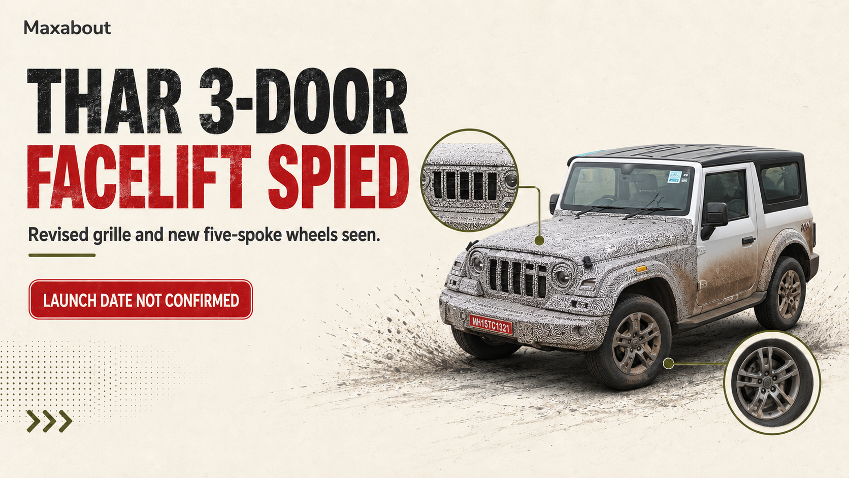 Mahindra Thar 3-Door Facelift Spied With New Grille and Wheels