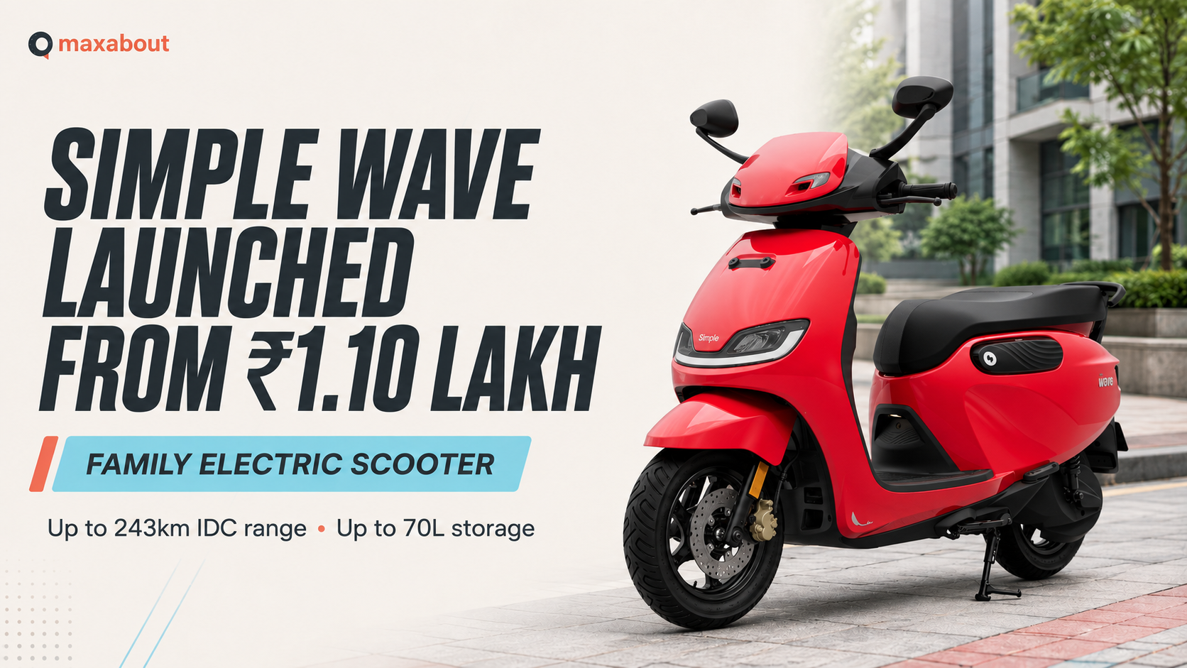 Simple Wave Electric Scooter Launched at ₹1.10 Lakh: Variants, Range and Storage Explained