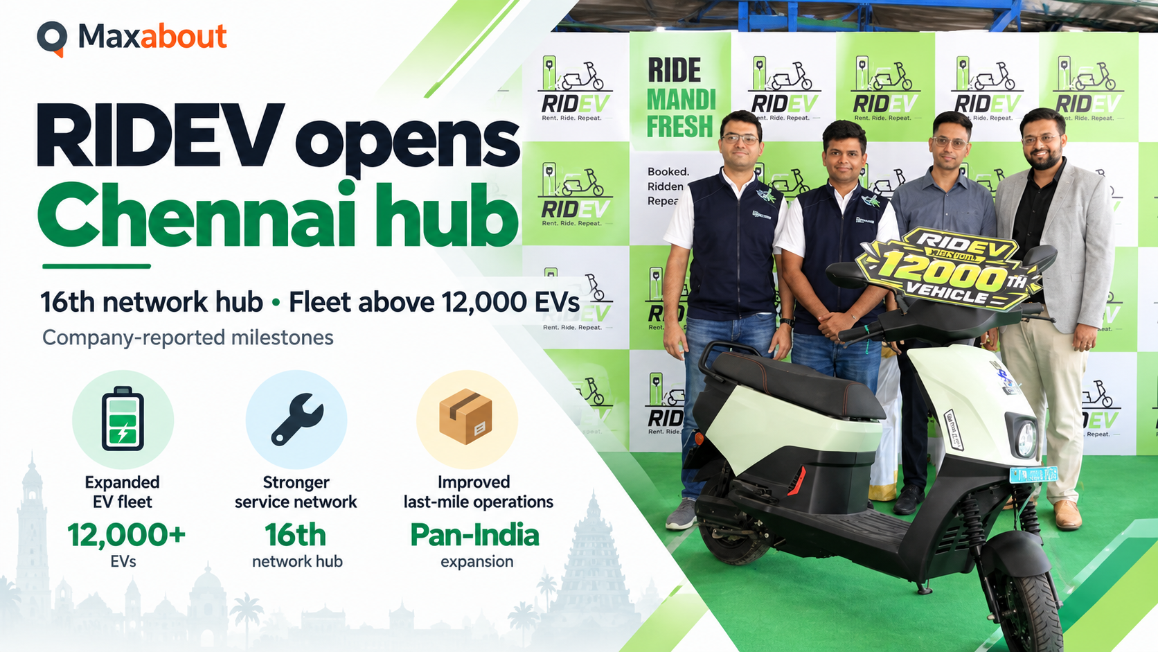 RIDEV Opens Chennai Hub as Network Reaches 16 and Fleet Passes 12,000 EVs