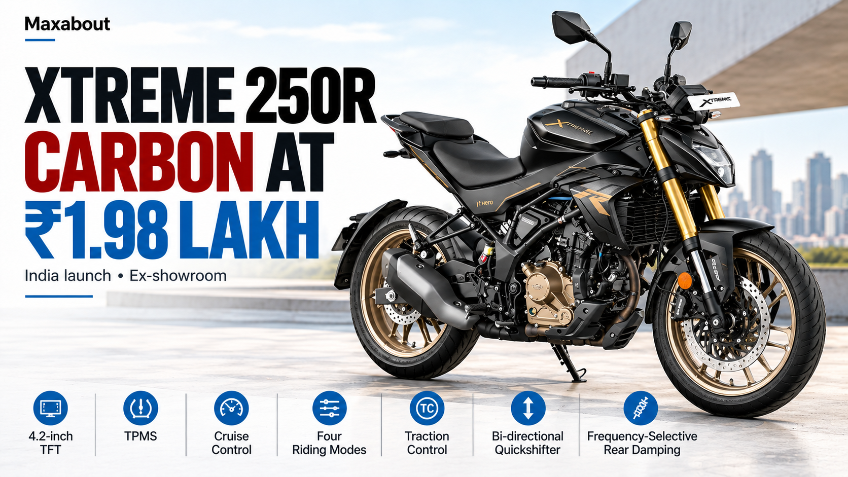 Hero Xtreme 250R Carbon at ₹1.98 lakh: quickshifter, TFT and rider aids explained