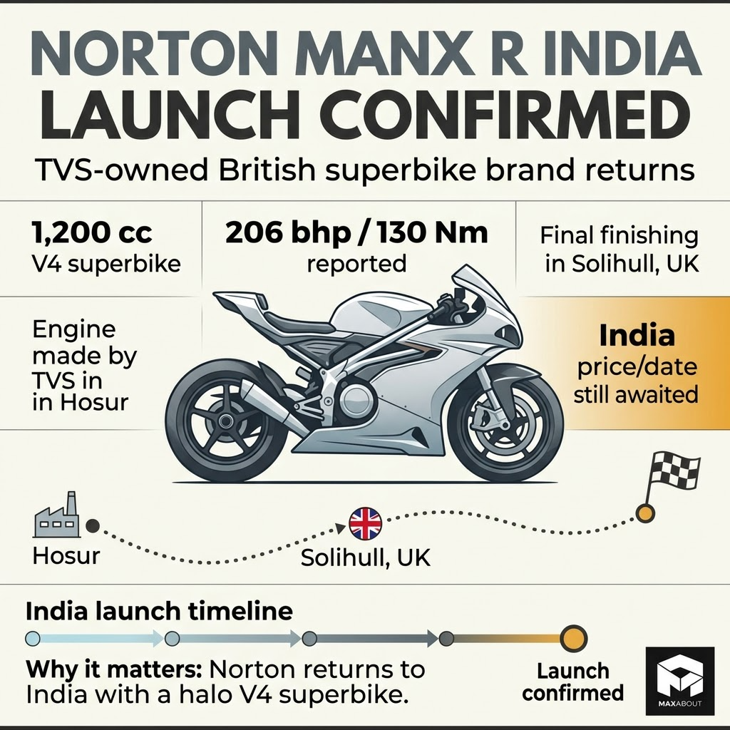 Norton Manx R 1200cc V4 India launch infographic