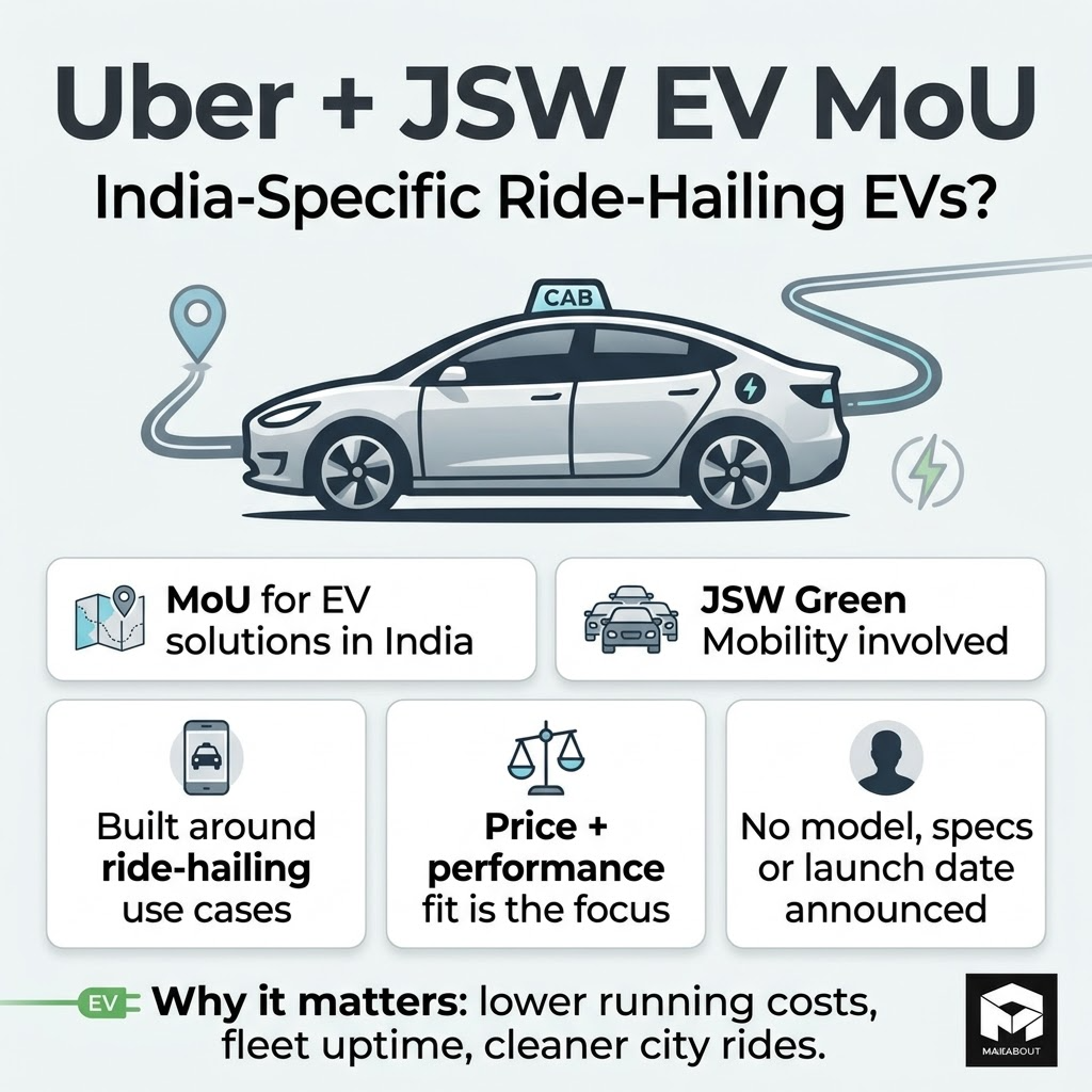 Uber JSW India-specific EV ride-hailing infographic