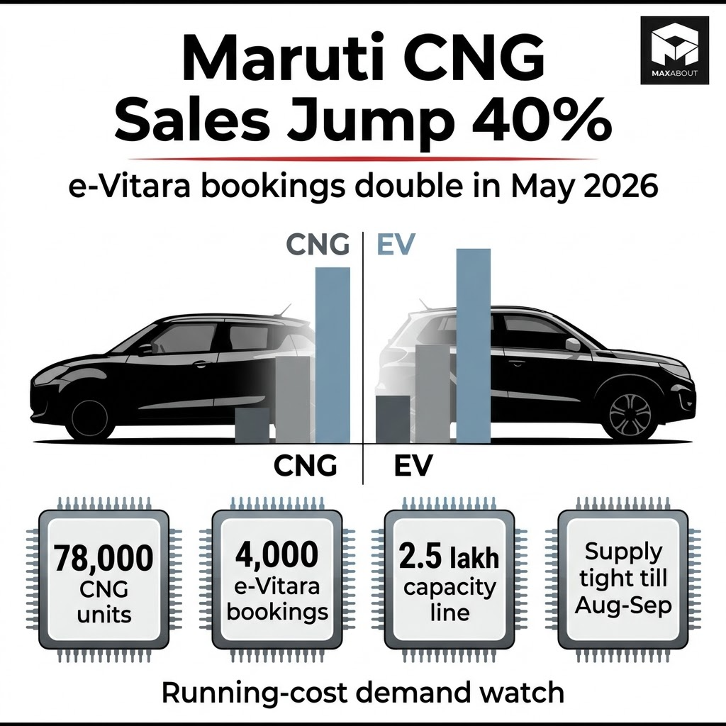 Maruti CNG sales and e-Vitara bookings infographic
