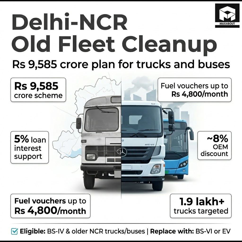 Delhi-NCR old fleet cleanup infographic with replacement incentives