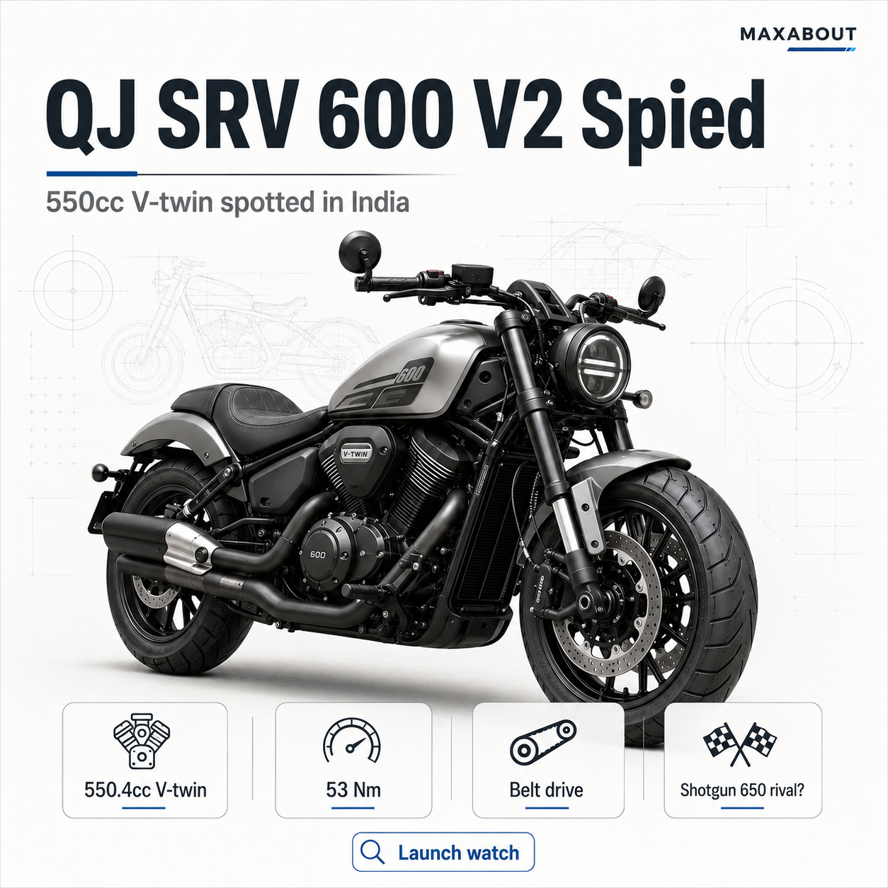 QJ Motor SRV 600 V2 550cc V-twin cruiser infographic