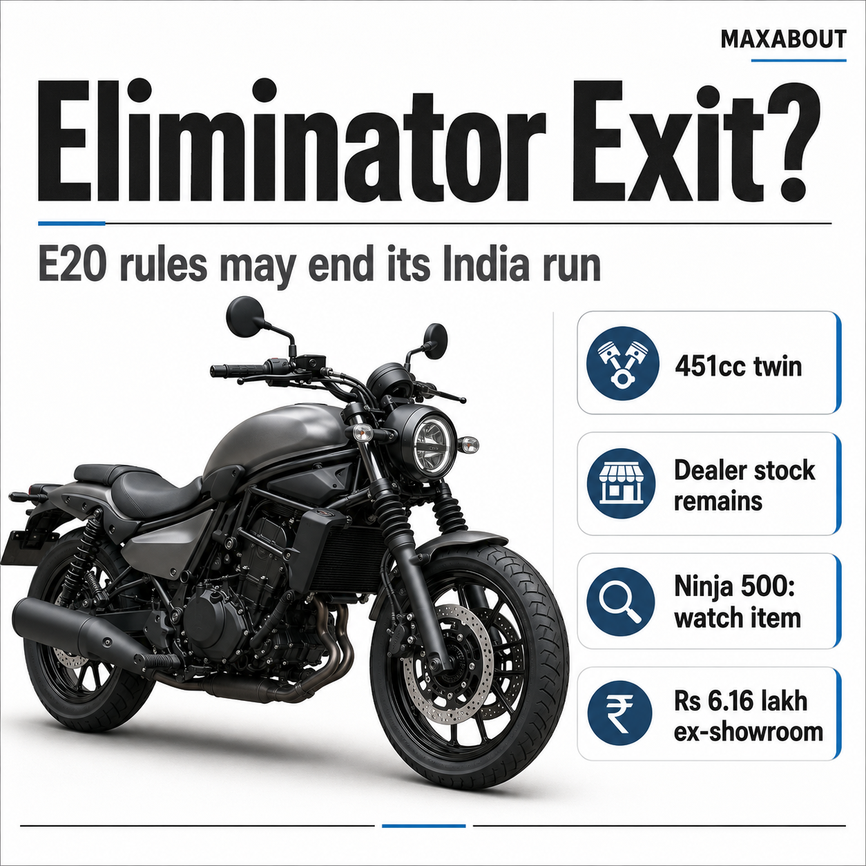 Kawasaki Eliminator E20 compliance India infographic
