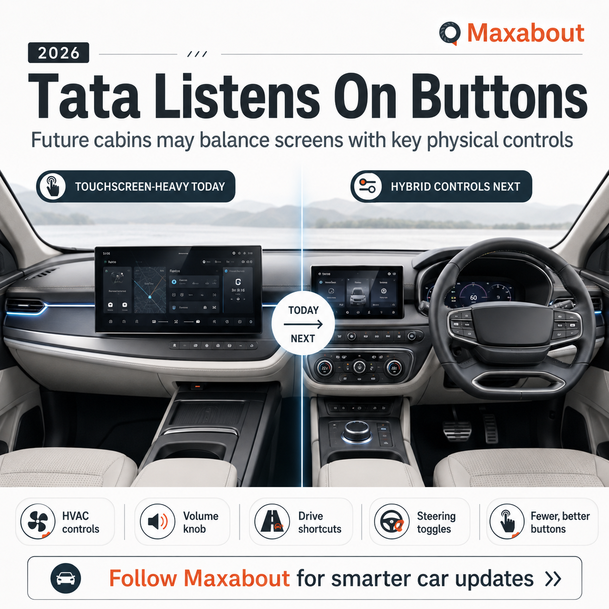 Tata Motors touchscreen controls and physical buttons infographic