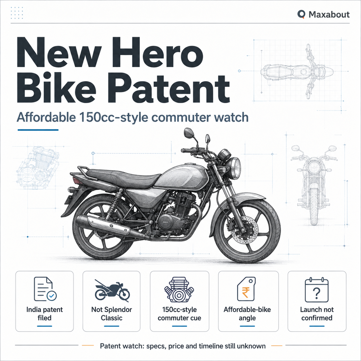 Hero MotoCorp new bike patent infographic with key commuter bike details