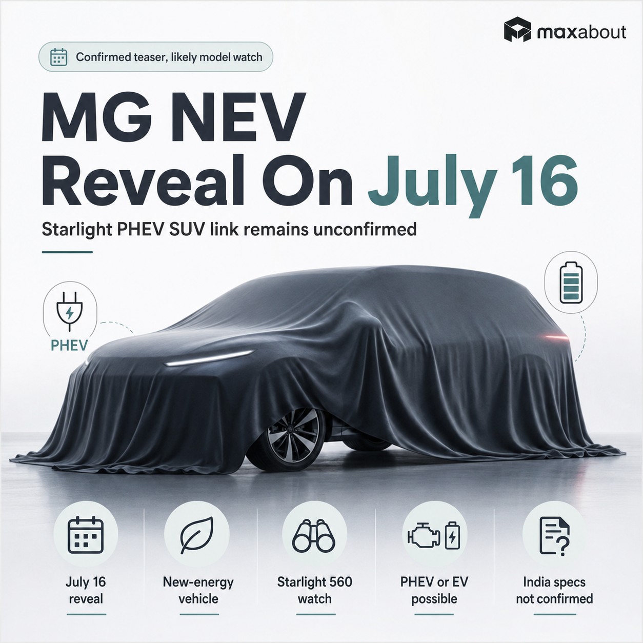 MG NEV reveal July 16 infographic