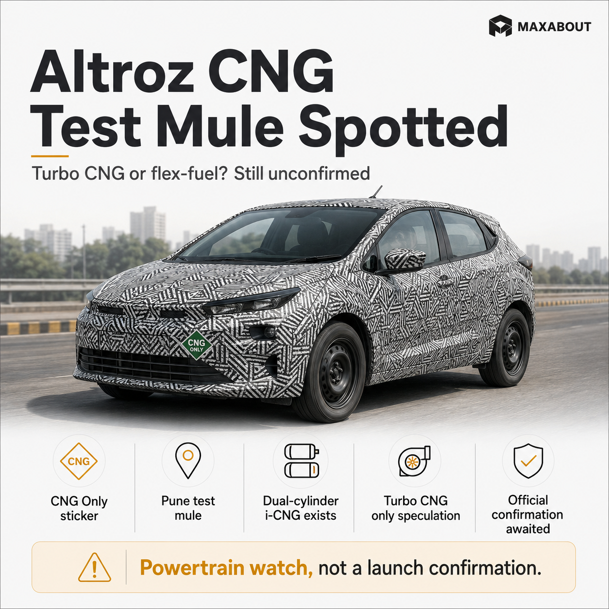 Tata Altroz CNG test mule infographic