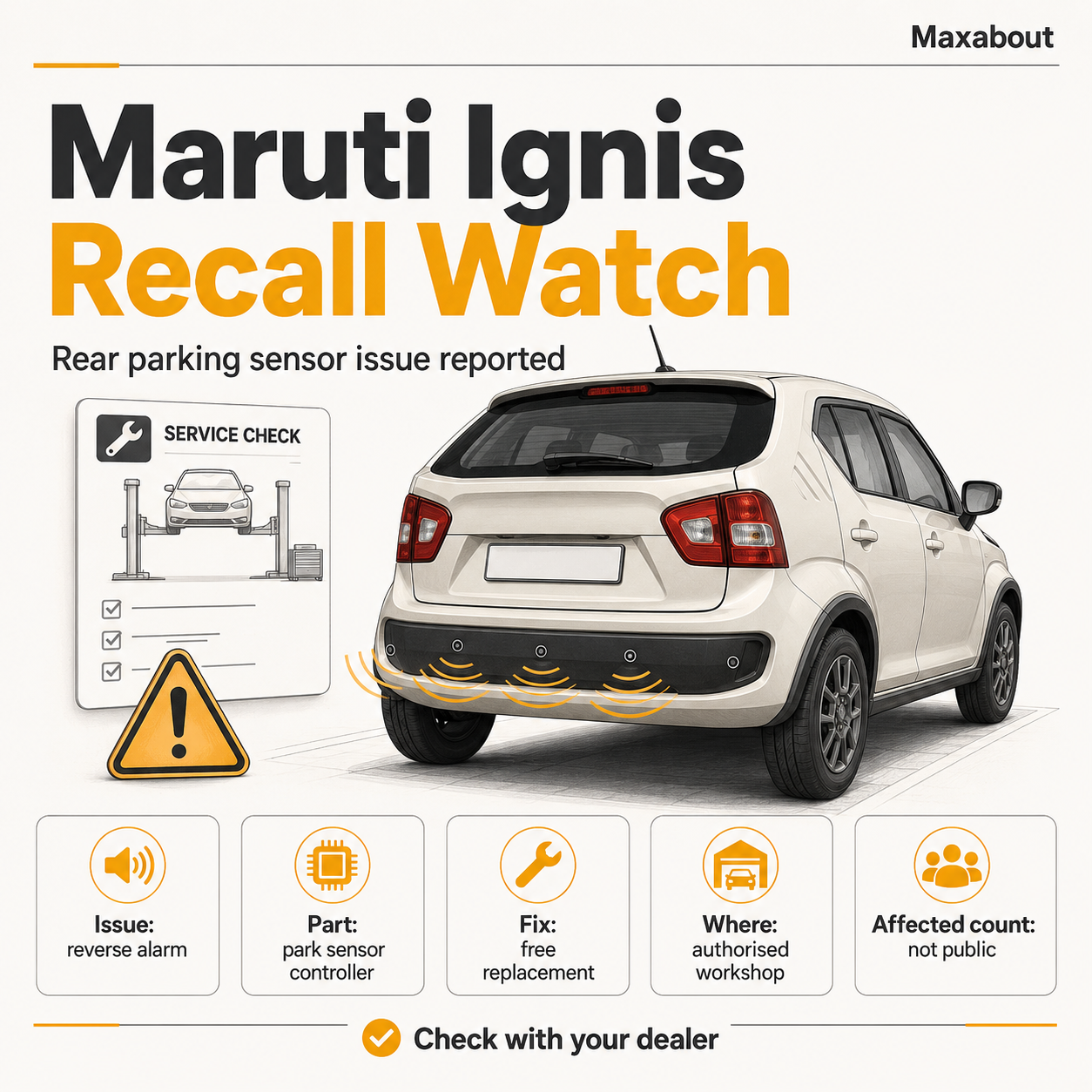 Maruti Ignis recall infographic explaining rear parking sensor issue