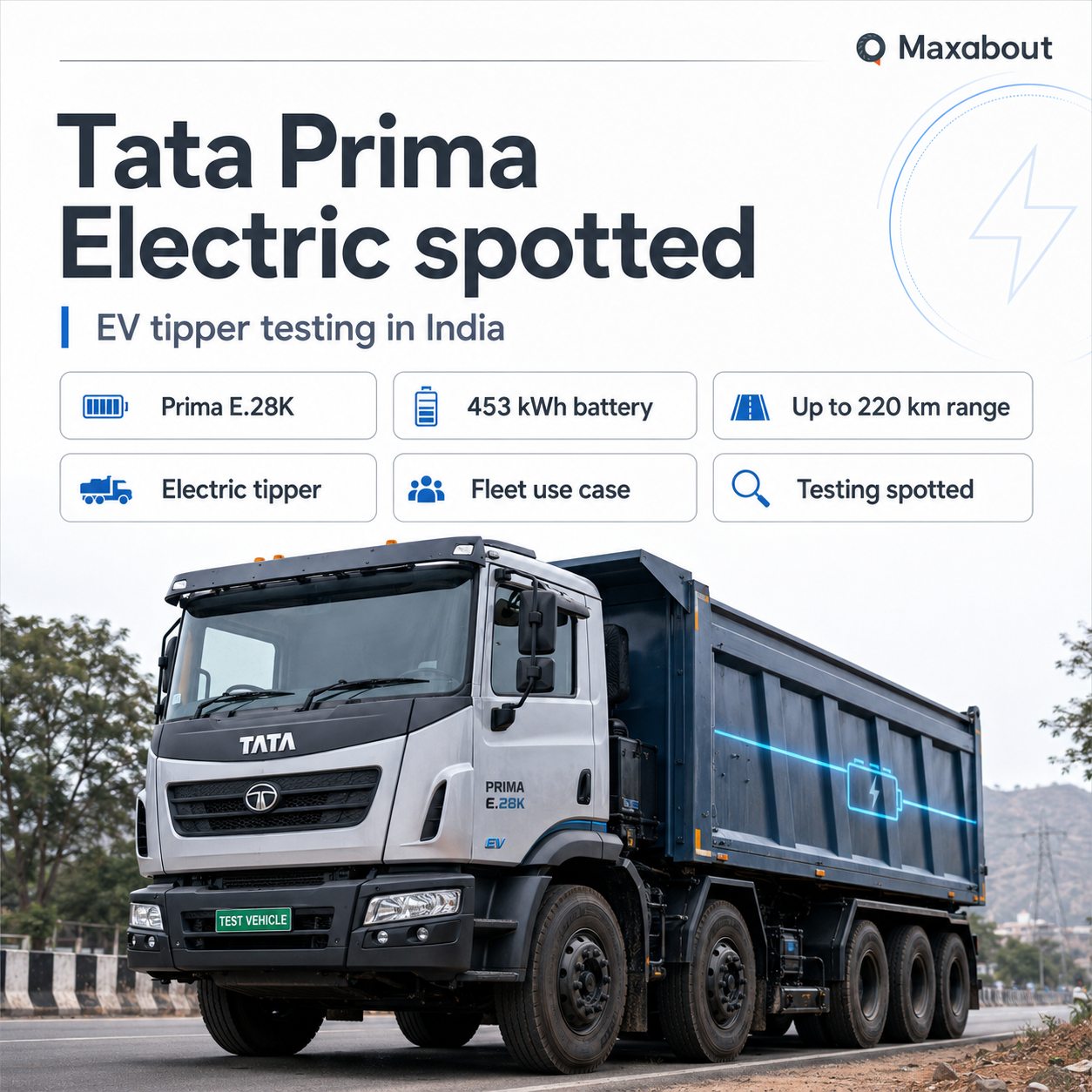 Tata Prima Electric tipper key facts infographic