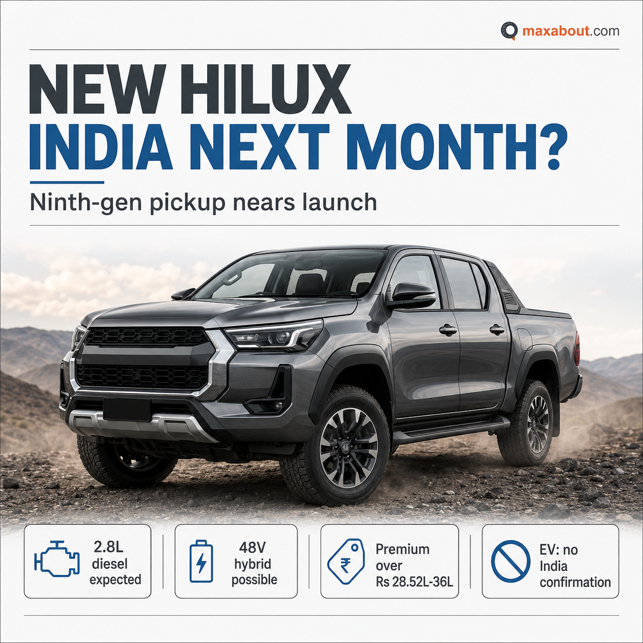 Toyota Hilux India launch next month infographic with diesel and hybrid highlights