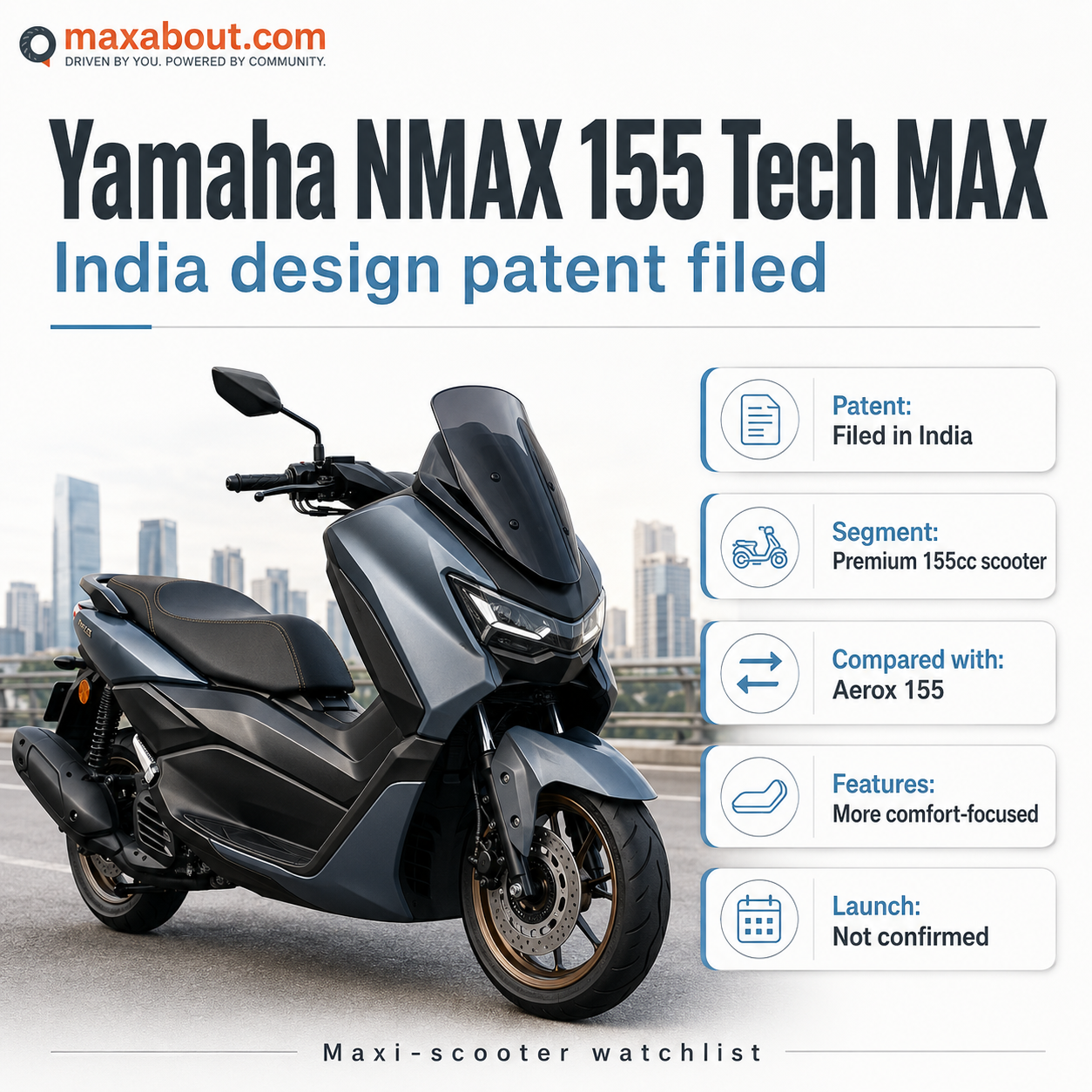 Yamaha NMAX 155 Tech MAX India patent infographic