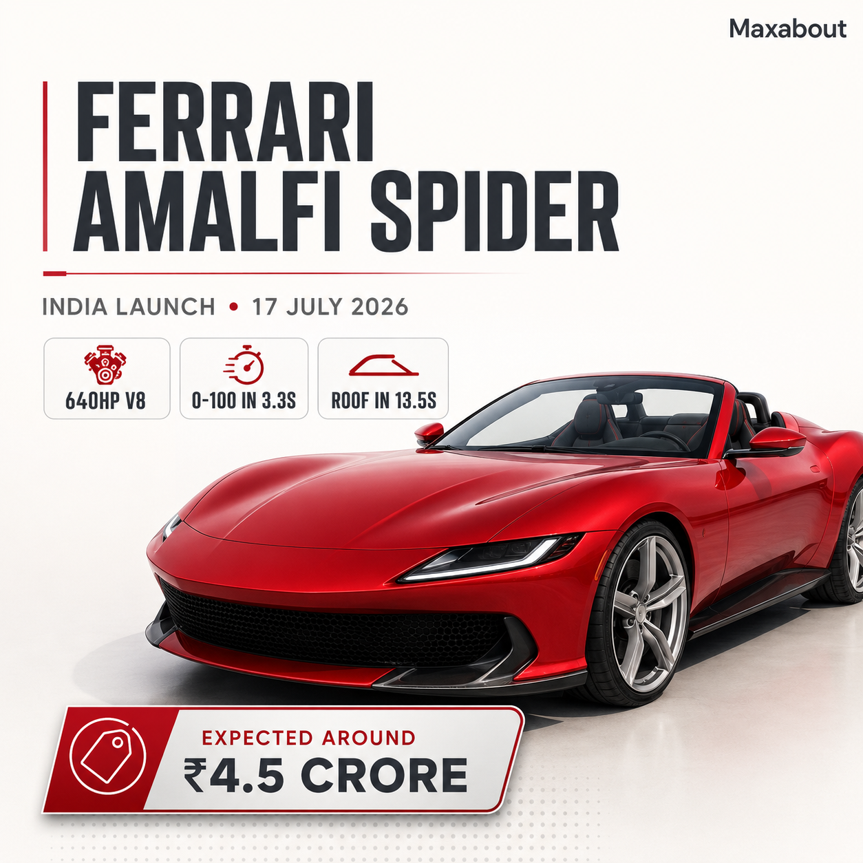 Ferrari Amalfi Spider India launch infographic with 640hp V8 and soft-top facts
