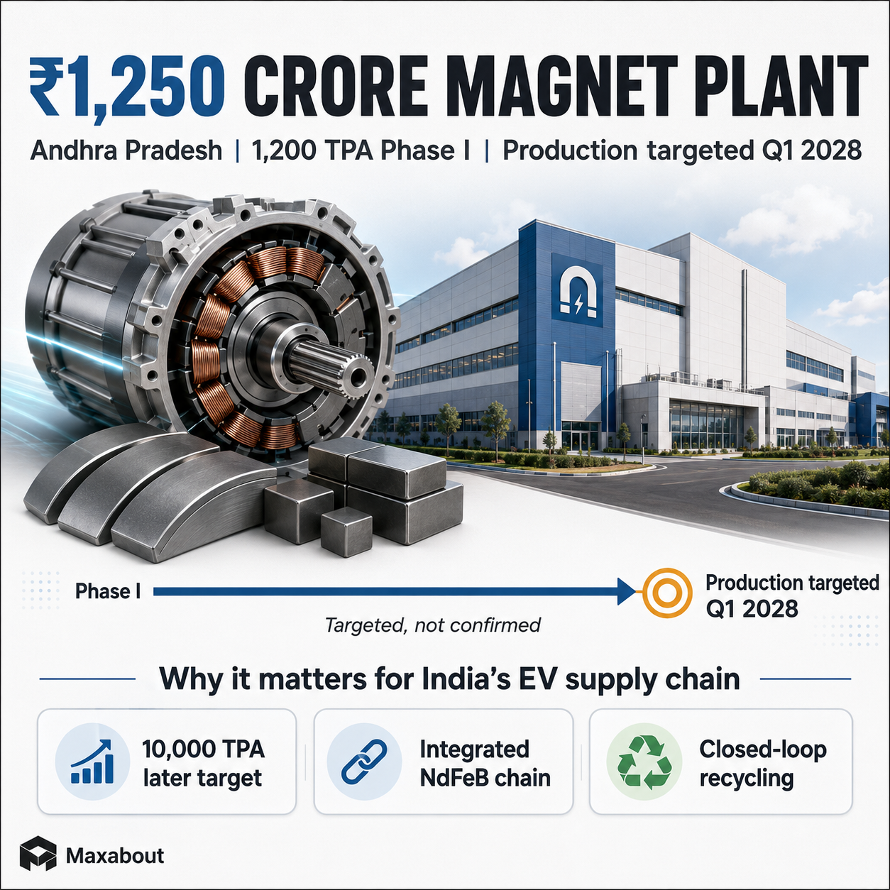 N.A.N. MagneTech investment capacity and Q1 2028 production target infographic