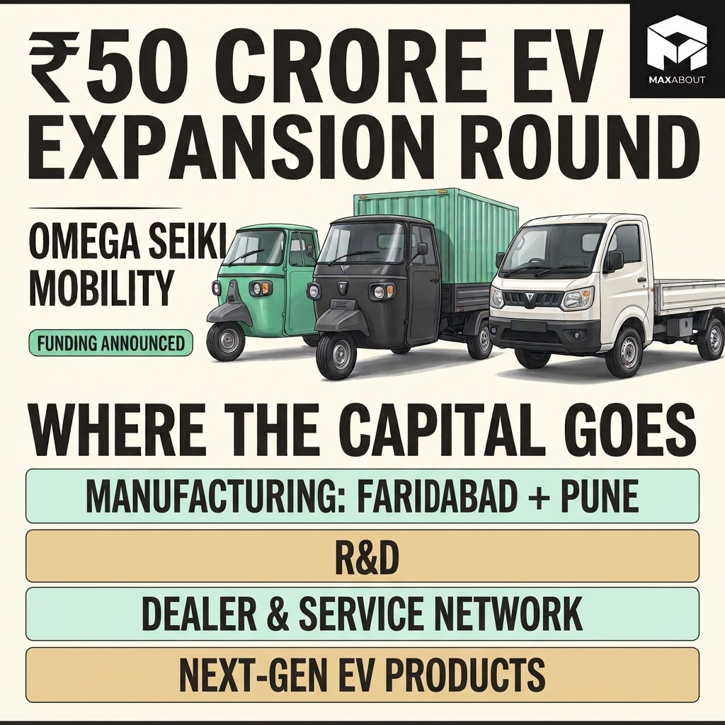 Omega Seiki ₹50 crore EV expansion allocation infographic