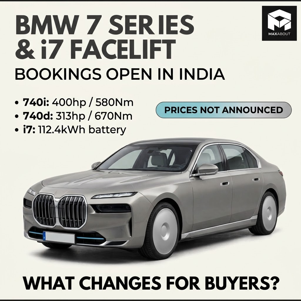 BMW 7 Series facelift and i7 India booking specifications infographic