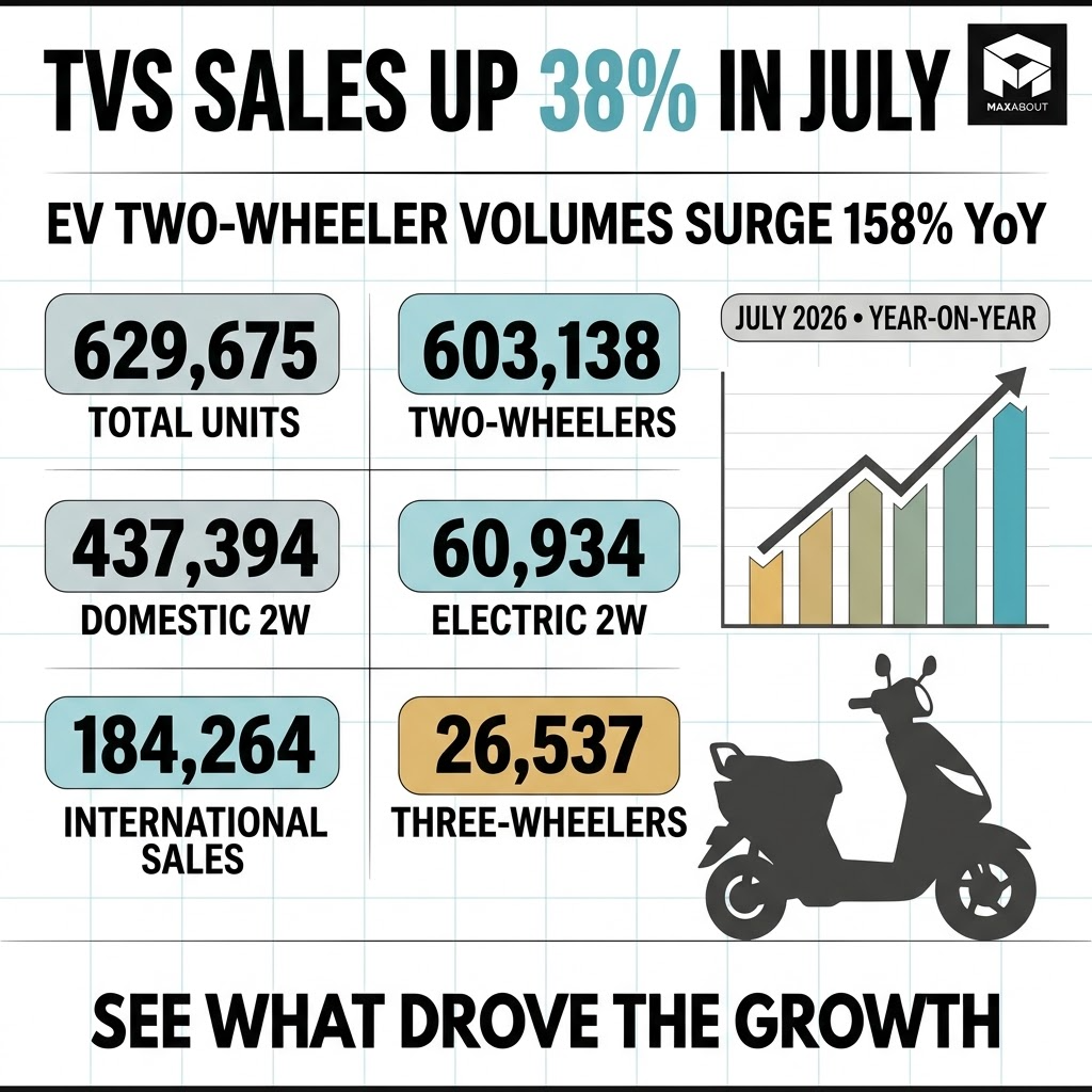 TVS Motor July 2026 sales figures infographic