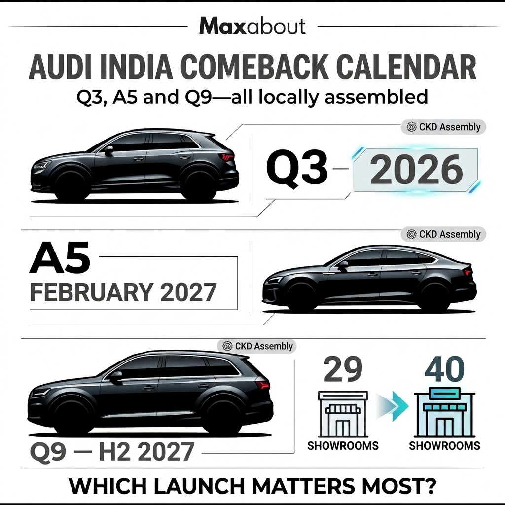 Audi India launch roadmap 2027 infographic
