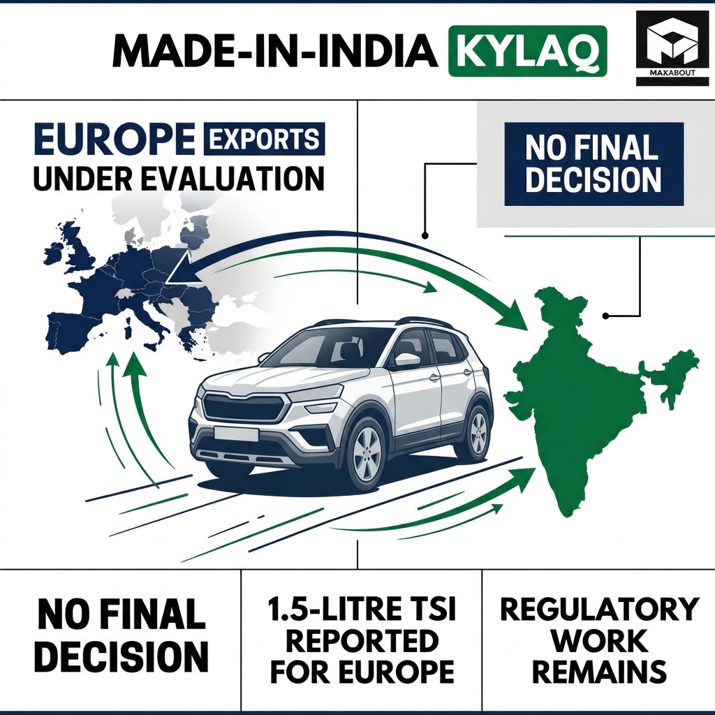 Skoda Evaluates Made-in-India Kylaq Exports to Europe infographic