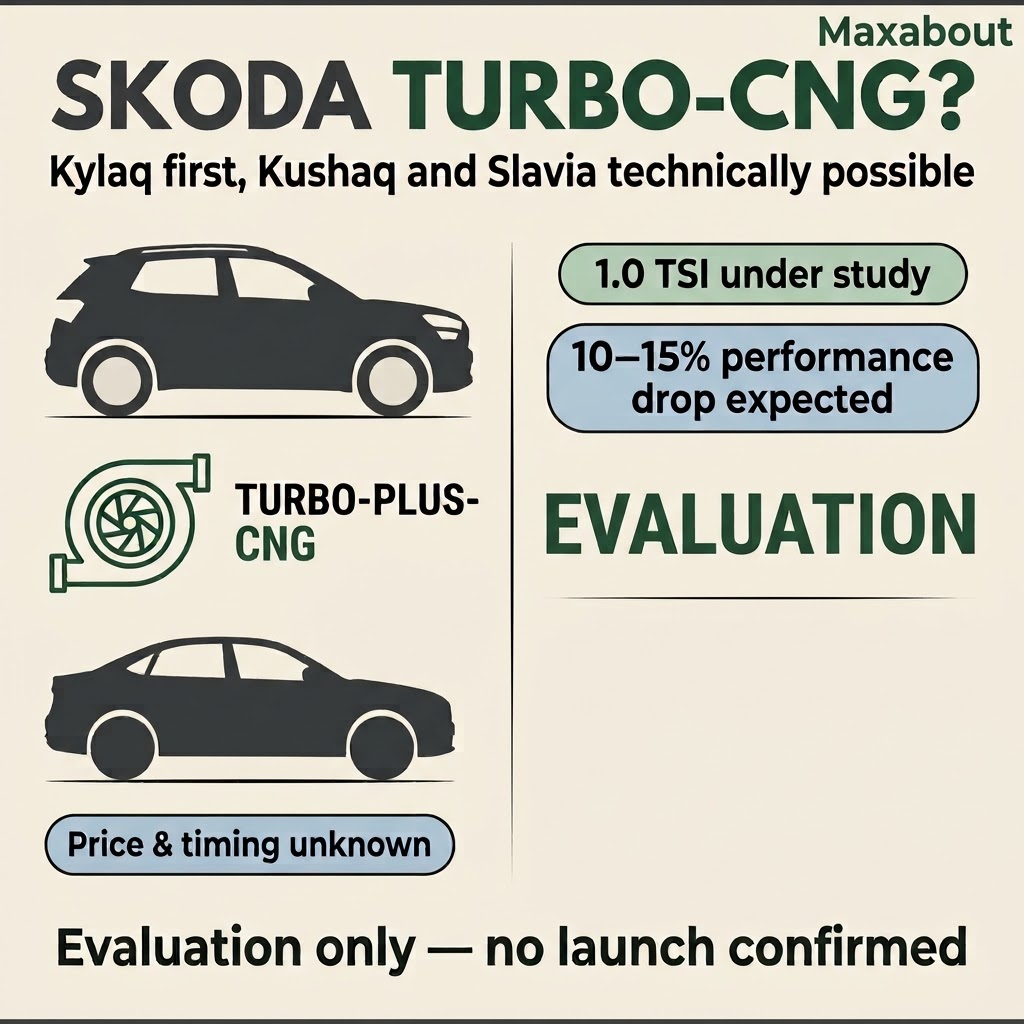 Skoda turbo-CNG evaluation infographic for Kylaq Kushaq and Slavia
