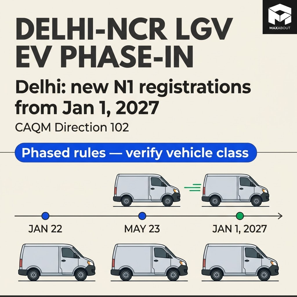 Delhi NCR commercial EV phase-in timeline infographic
