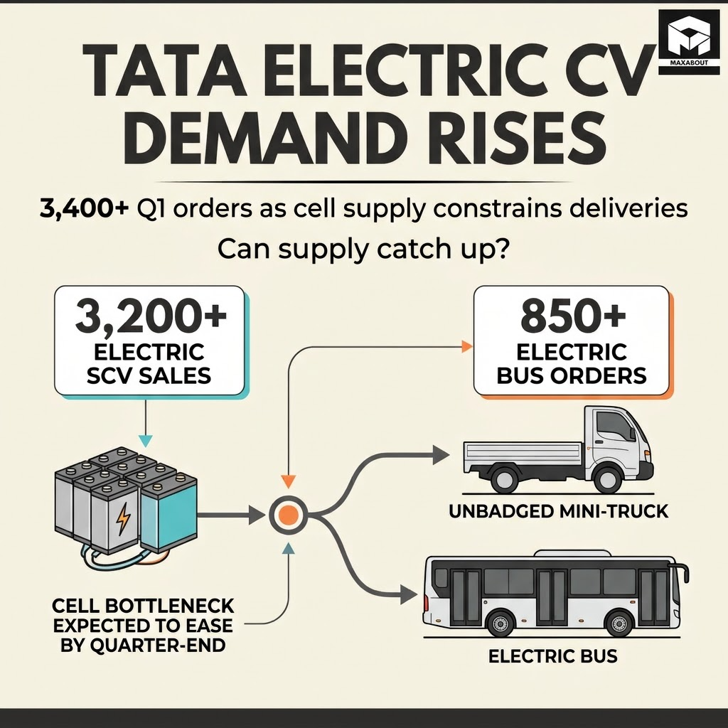 Tata electric commercial vehicle orders and cell supply infographic