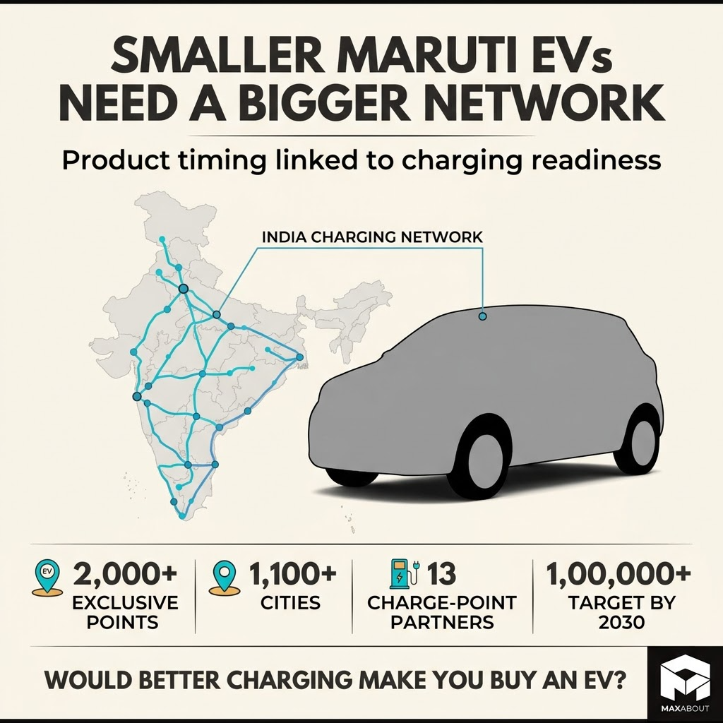 Maruti EV charging network points cities partners and 2030 target infographic
