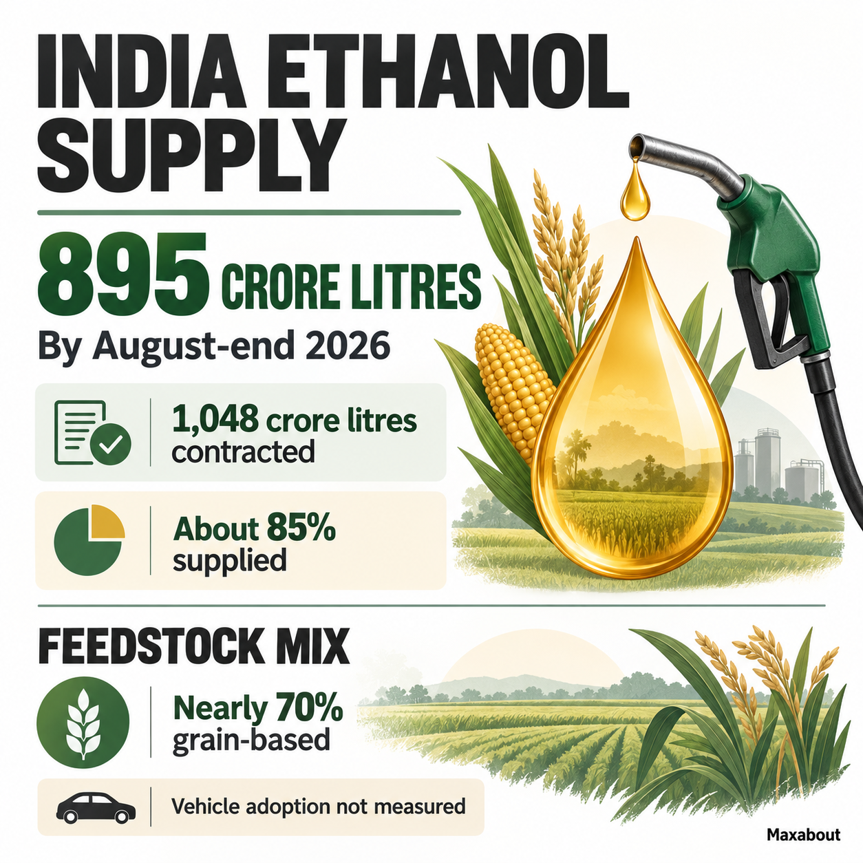 India ethanol supply and feedstock figures infographic