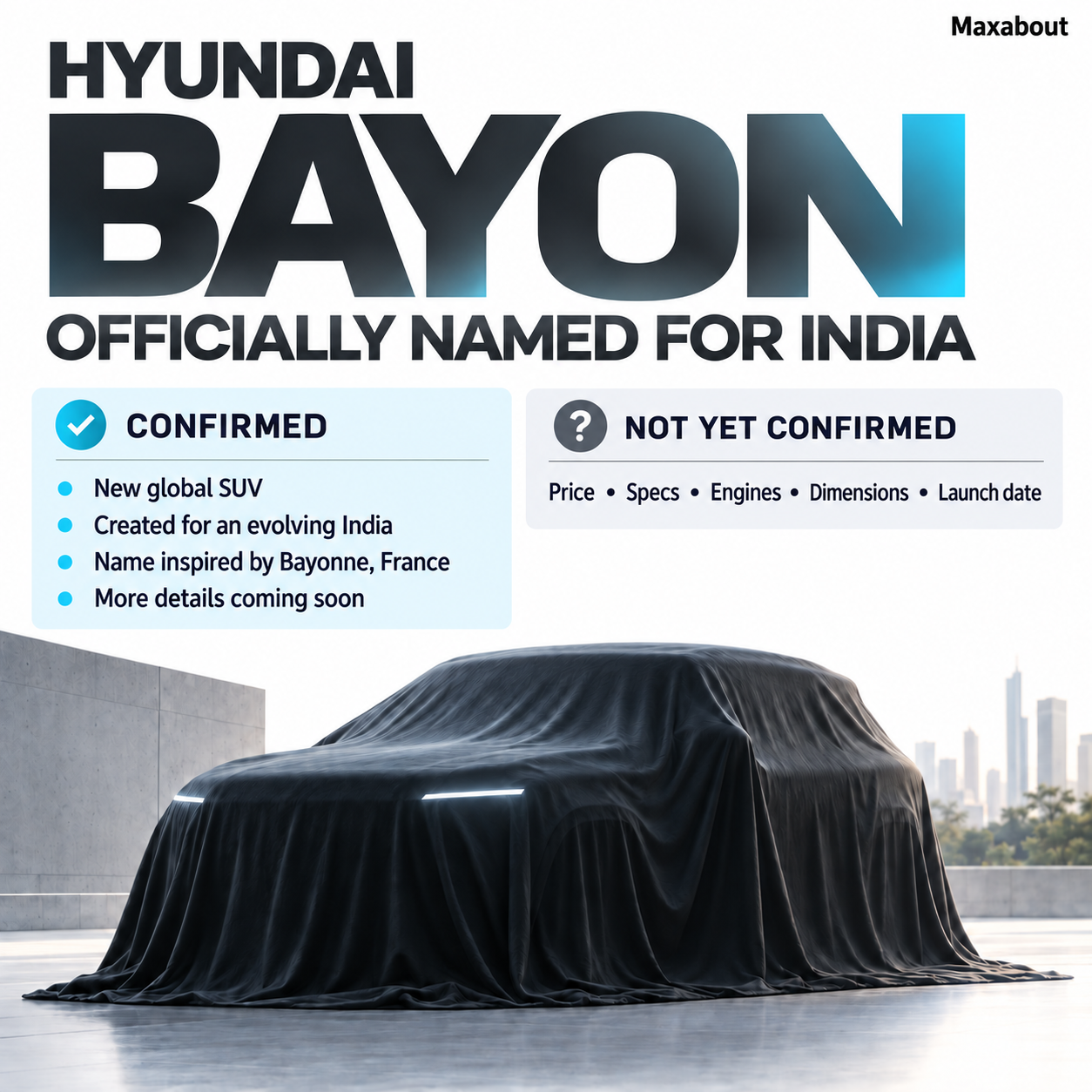 Hyundai BAYON India confirmed and unconfirmed details infographic