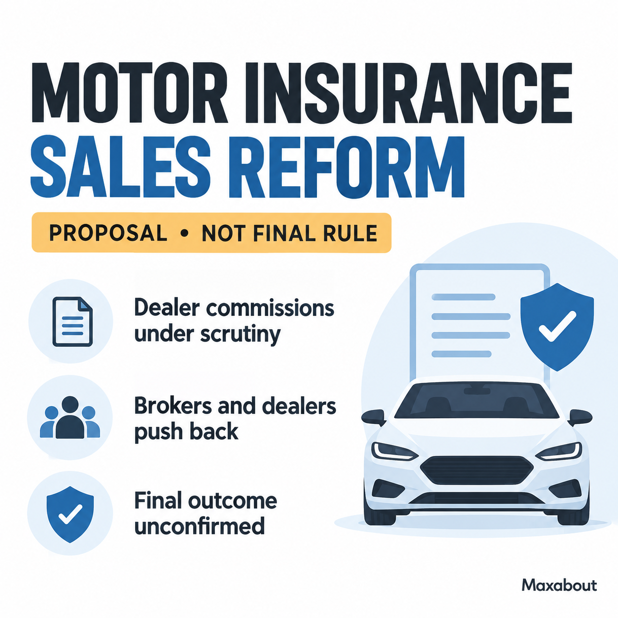 Motor insurance sales reform summary distinguishing proposal status from a final rule