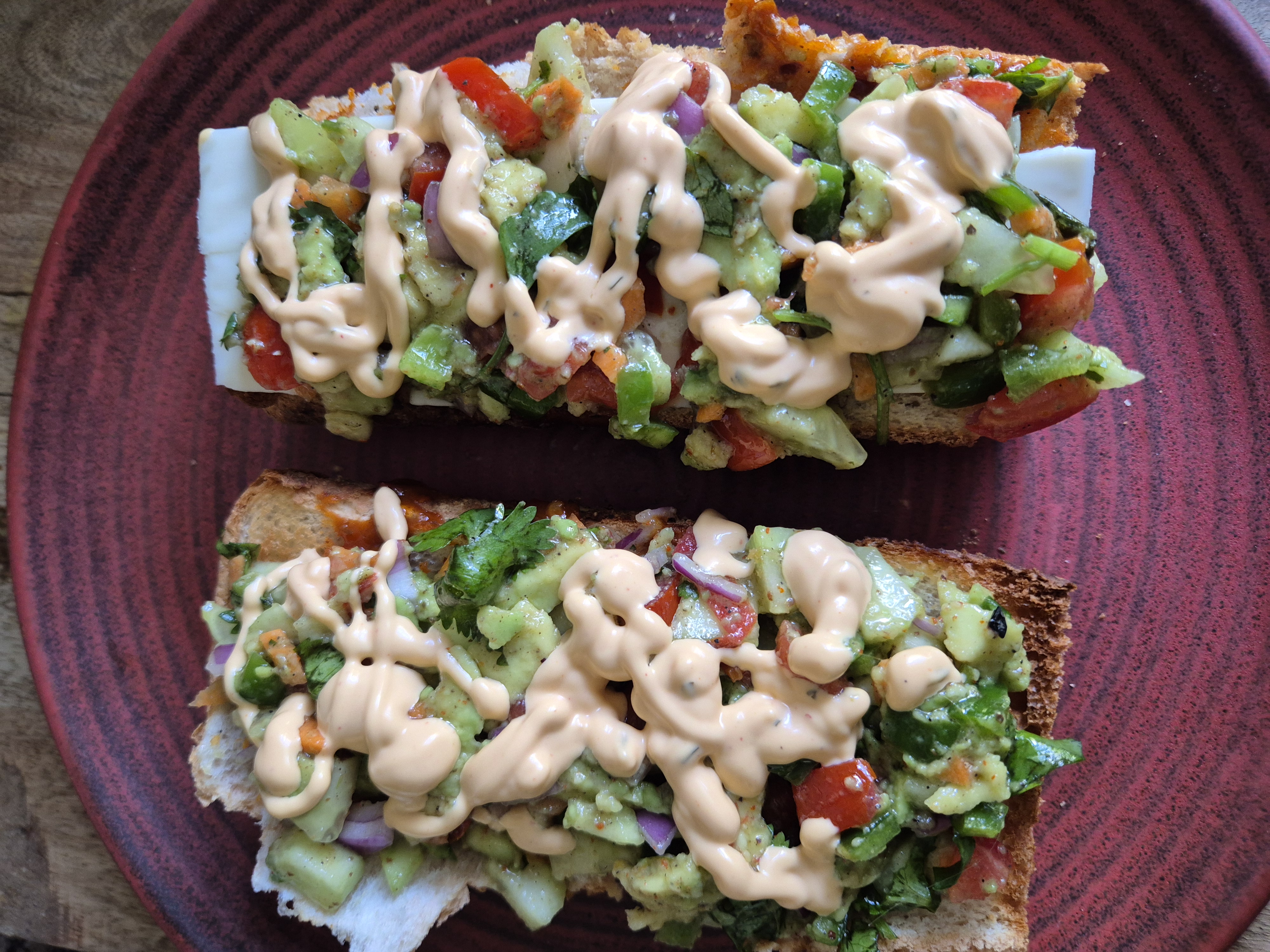 Vegetable cheese baguette open sandwich