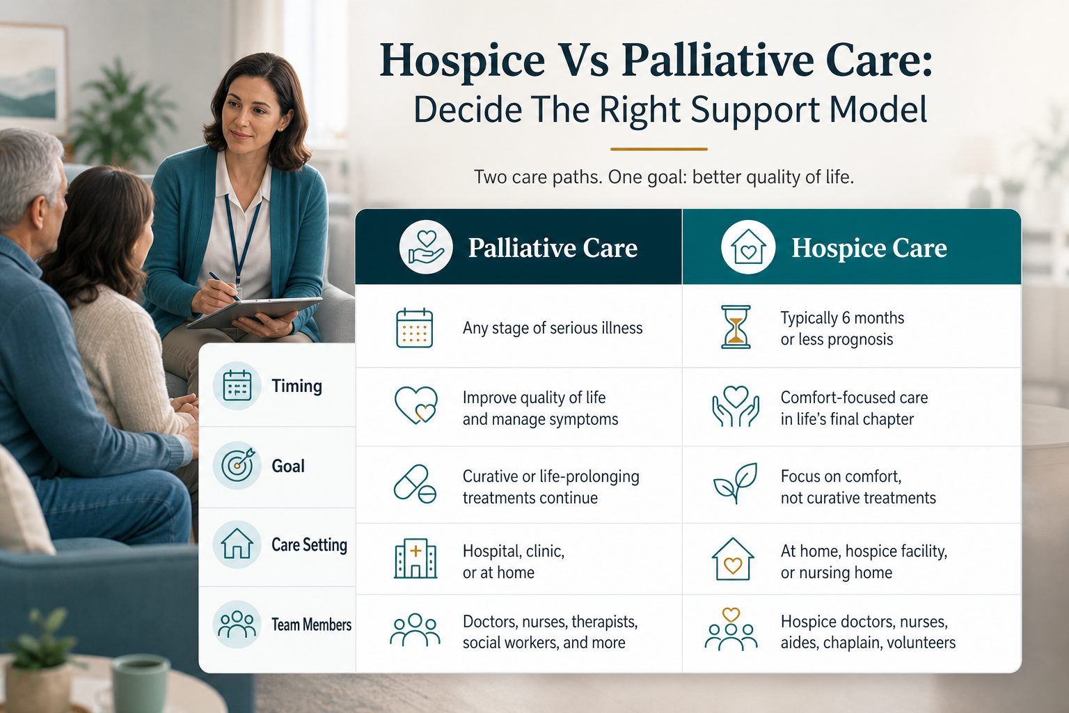 Five-step end-of-life planning workflow covering advance directives, care preferences, legal and financial records, communication, and bereavement support.