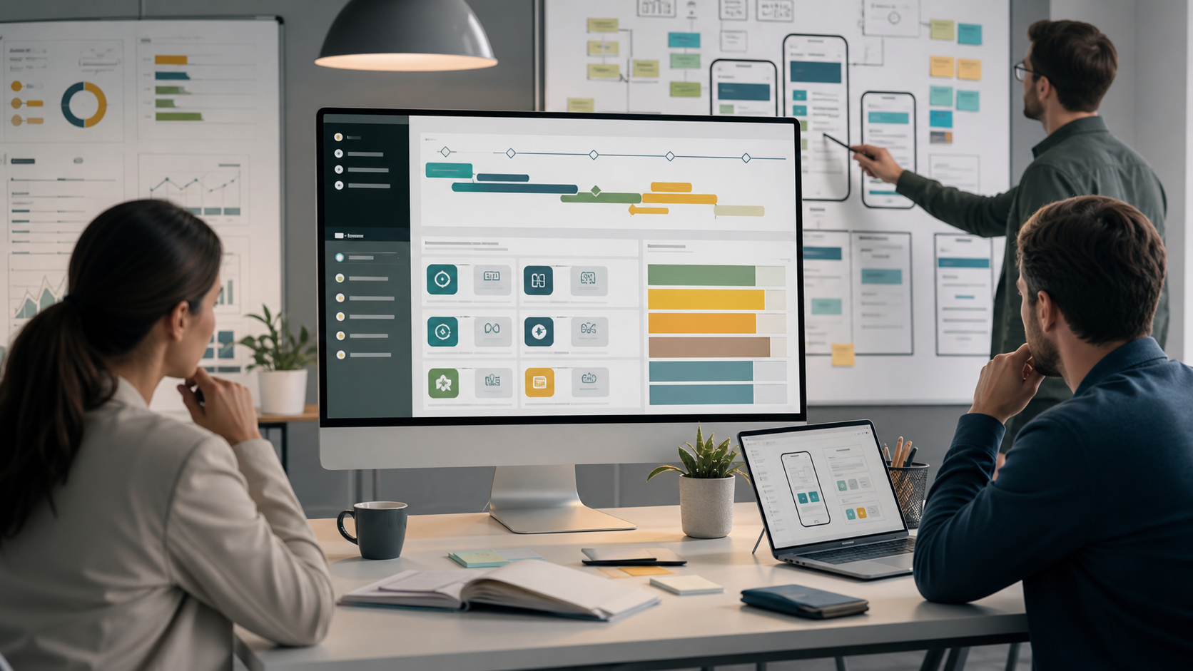 Mobile app development cost planning map connecting scope, platform, team, backend, integrations, QA, launch, and maintenance decisions