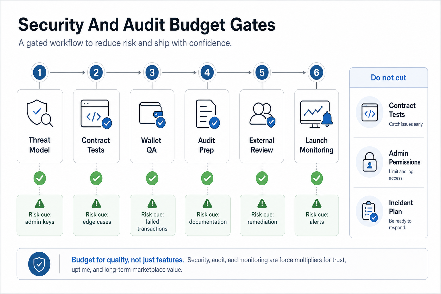 NFT marketplace security and audit budget gates from threat model through launch monitoring